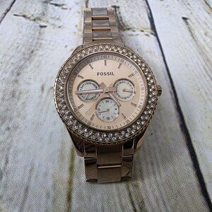 Fossil Mens Retro Watch ES3003 Rose  Stainless Steel Works Needs Battery w Box